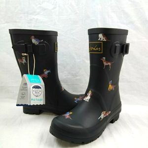 Joules Rain Boots, Black (Dog Lover), Size 6 NWOB
